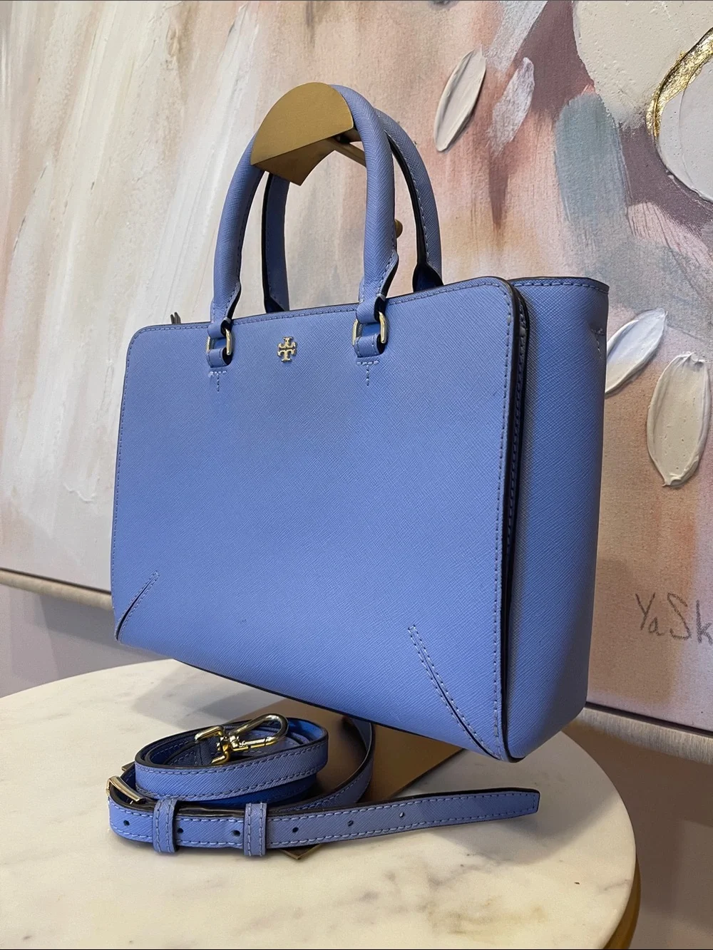 Tory Burch Periwinkle Saffiano Leather Satchel